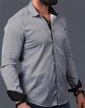 Стильная мужская рубашка с черными манжетами и узором Р-702