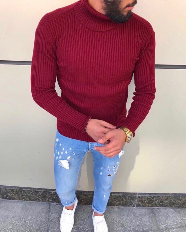 Модний червоний чоловічий светр з горлом Т-386-2