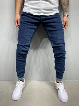 Темно синие молодежные джинсы с подкатом D-419