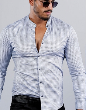 Модна приталена чоловіча сорочка з геометричним принтом Р-715