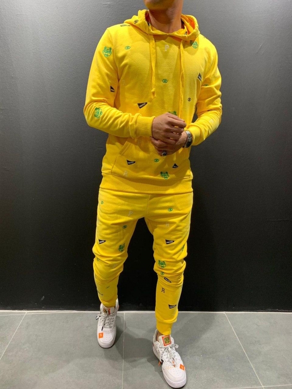 Жовтий молодіжний спортивний костюм з капюшоном (М розмір) К-249