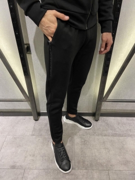 Чорний модний чоловічий спортивний костюм з капюшоном К-256