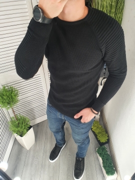 Стильний чорний чоловічий светр з ребрами Т-403