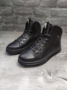 Зимние мужские ботинки Plein из плетеной кожи Т-307