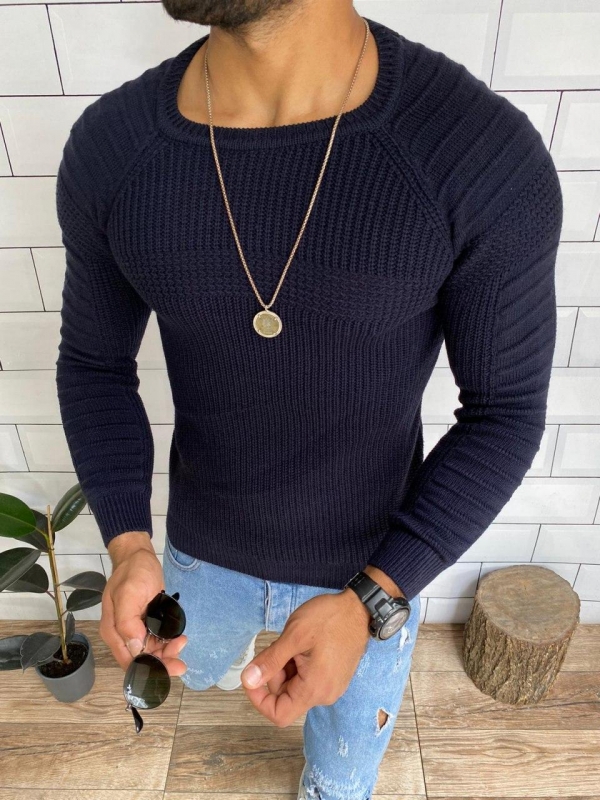 Стильный синий мужской свитер Т-413