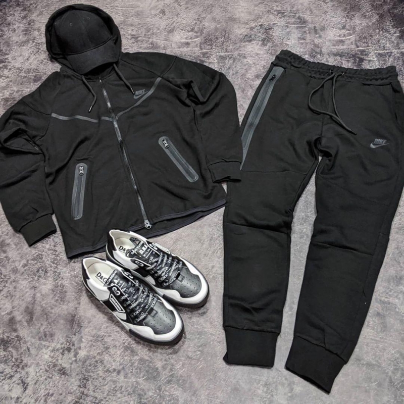 Черный мужской спортивный костюм с капюшоном К-257