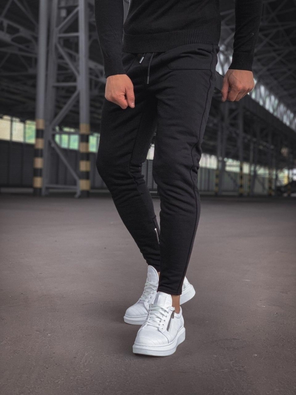 Модні чоловічі чорні спортивні штани з шнурками Б-176