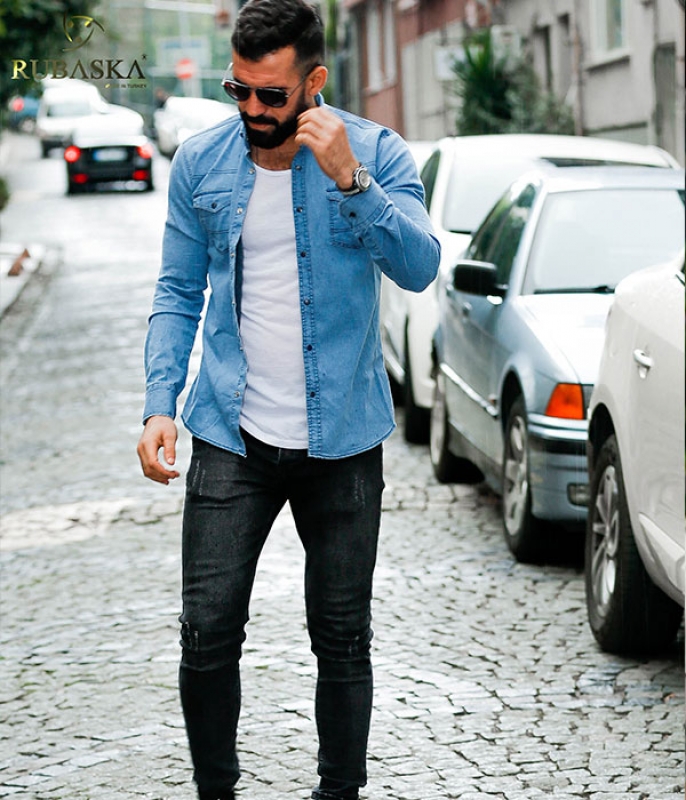 Стильная мужская джинсовая рубашка Р-826