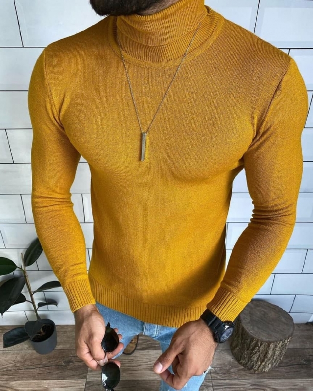 Яркий мужской гольф (горчичный и красный) Т-449