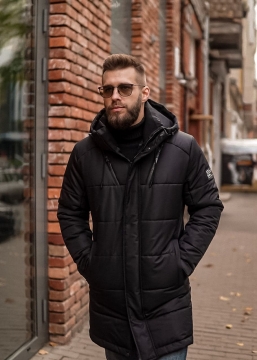 Чоловіча тепла чорна зимова куртка з капюшоном Z-305 