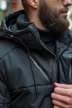 Чоловіча тепла чорна зимова куртка з капюшоном Z-305 