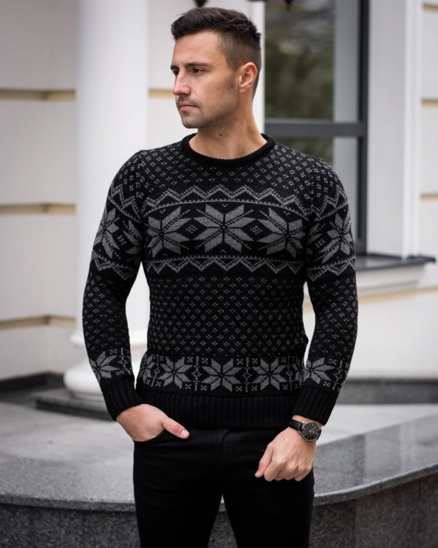 Мужской темный свитер с узорами (3 цвета) Т-454