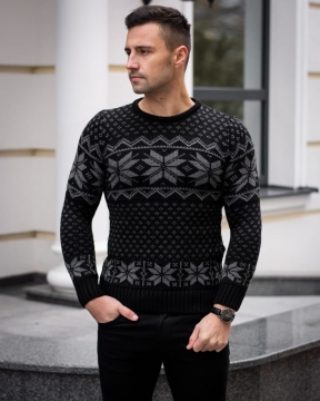Мужской темный свитер с узорами (3 цвета) Т-454
