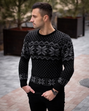 Мужской темный свитер с узорами (3 цвета) Т-454