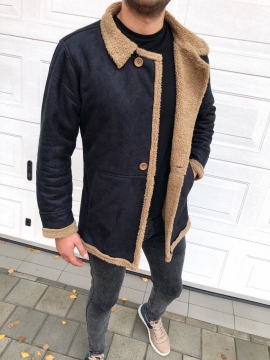 Мужская синяя дубленка с мехом Z-309