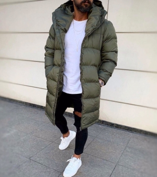 Зелена зимова чоловіча довга куртка з капюшоном Z-312 