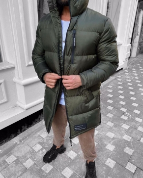 Удлиненная модная длинная теплая куртка с капюшоном Z-324