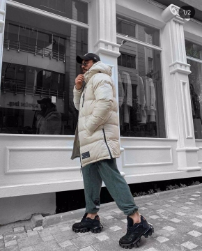 Удлиненная модная длинная теплая куртка с капюшоном Z-324