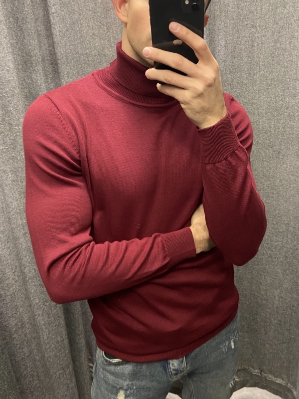 Бордовый мужской турецкий гольф Т-471