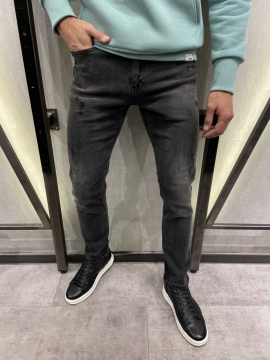 Модные мужские темно серые джинсы D-442