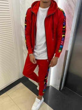 Модный красный спортивный костюм с капюшоном К-290