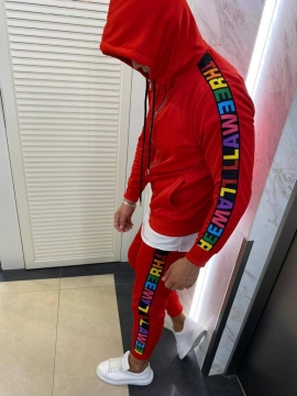 Модный красный спортивный костюм с капюшоном К-290