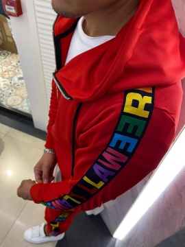 Модный красный спортивный костюм с капюшоном К-290