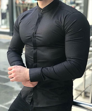 Стильная мужская однотонная черная рубашка Р-879