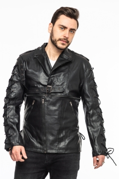 Модная молодежная куртка из кожзама со шнуровкой К-413