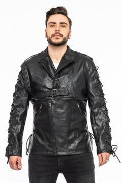 Модная молодежная куртка из кожзама со шнуровкой К-413