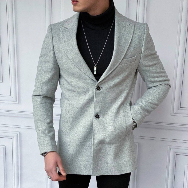 Сіре чоловіче стильне пальто з 2 гудзиками К-425 
