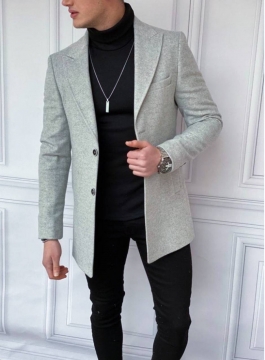 Сіре чоловіче стильне пальто з 2 гудзиками К-425 