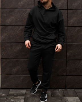 Темний легкий спортивний костюм з капюшоном (сірий і чорний) К-314 