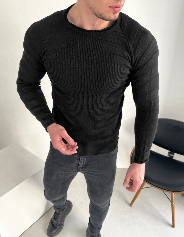 Модный черный свитер Т-501