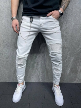 Белые мужские рваные джинсы D-458