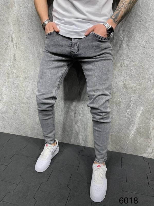 Серые мужские однотонные джинсы D-460