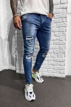 Сині чоловічі джинси з дірками D-465