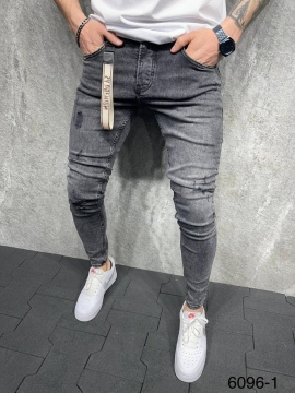 Модные темно серые джинсы D-466