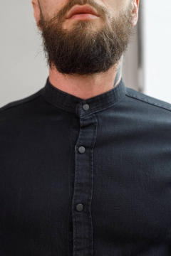 Джинсова чорна чоловіча сорочка з довгим рукавом Р-938