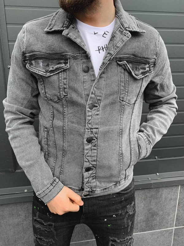 Серая мужская джинсовая куртка К-474