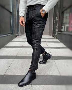 Черные мужские брюки в полоску Б-246