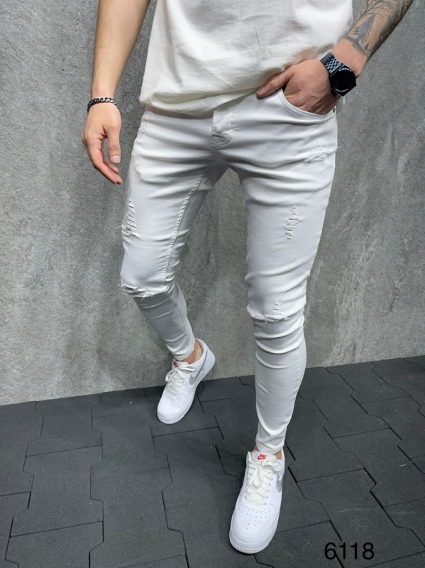 Чоловічі білі модні джинси D-512