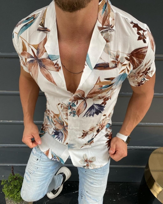 Модная рубашка с цветами с коротким рукавом Р-964
