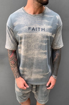 Літній модний чоловічий сірий комплект шорти і футболка Faith К-372