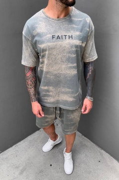Літній модний чоловічий сірий комплект шорти і футболка Faith К-372