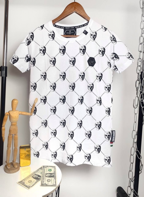 Модная брендовая мужская футболка Plein с черепами Ф-891