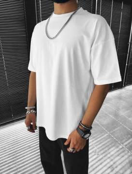 Белая мужская однотонная оверсайз футболка Ф-899