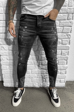 Модні темно сірі чоловічі джинси Black island з потертостями D-529