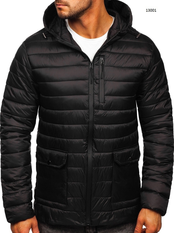 Мужская черная стеганая демисезонная куртка К-495