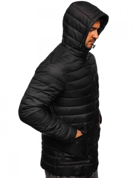 Мужская черная стеганая демисезонная куртка К-495